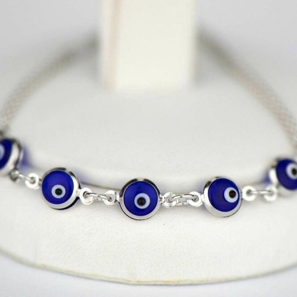 14k Yellow or White Gold Evil Eye 7" Bracelet - Picture 5 of 11